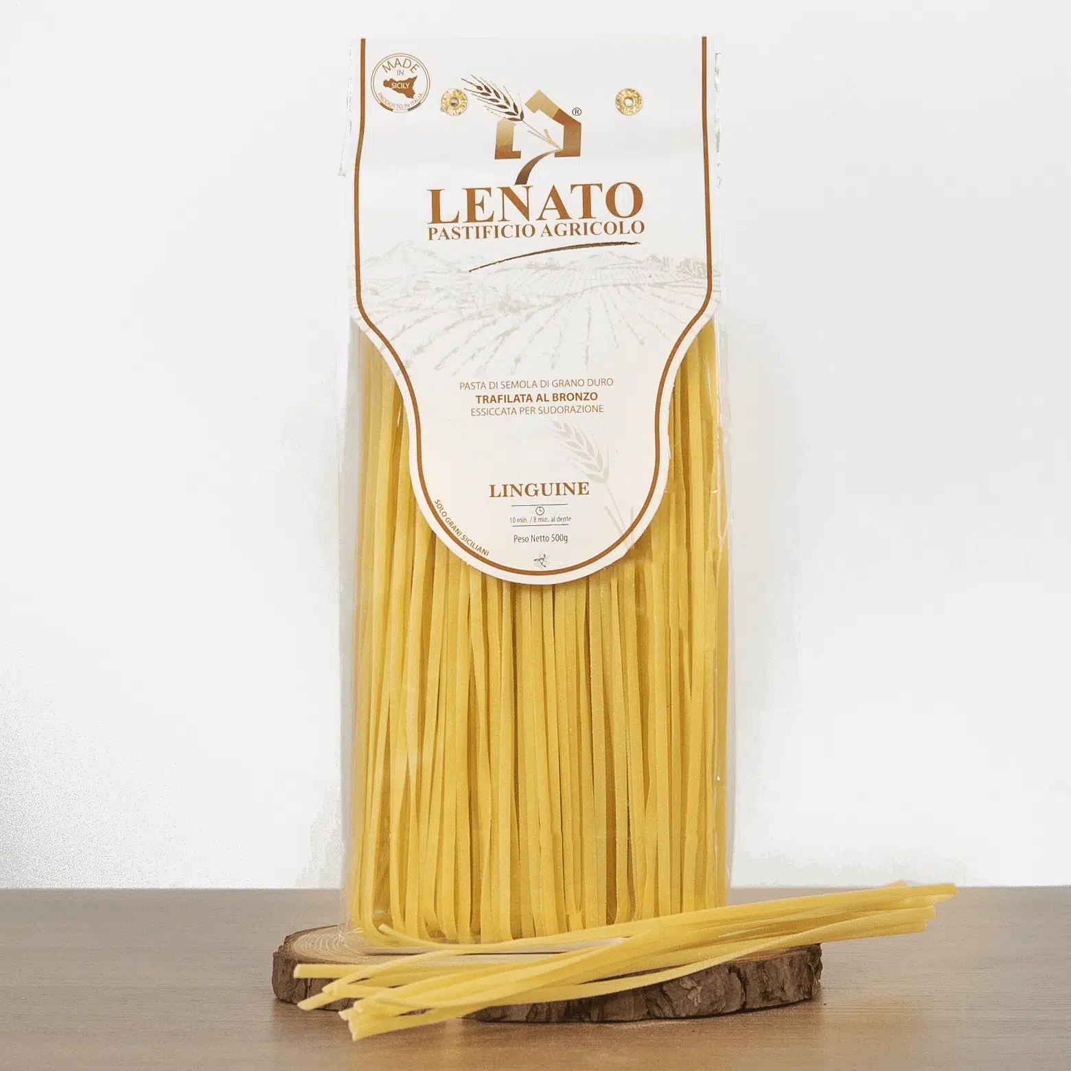 Pacchetto di linguine Lenato, pasta trafilata al bronzo.