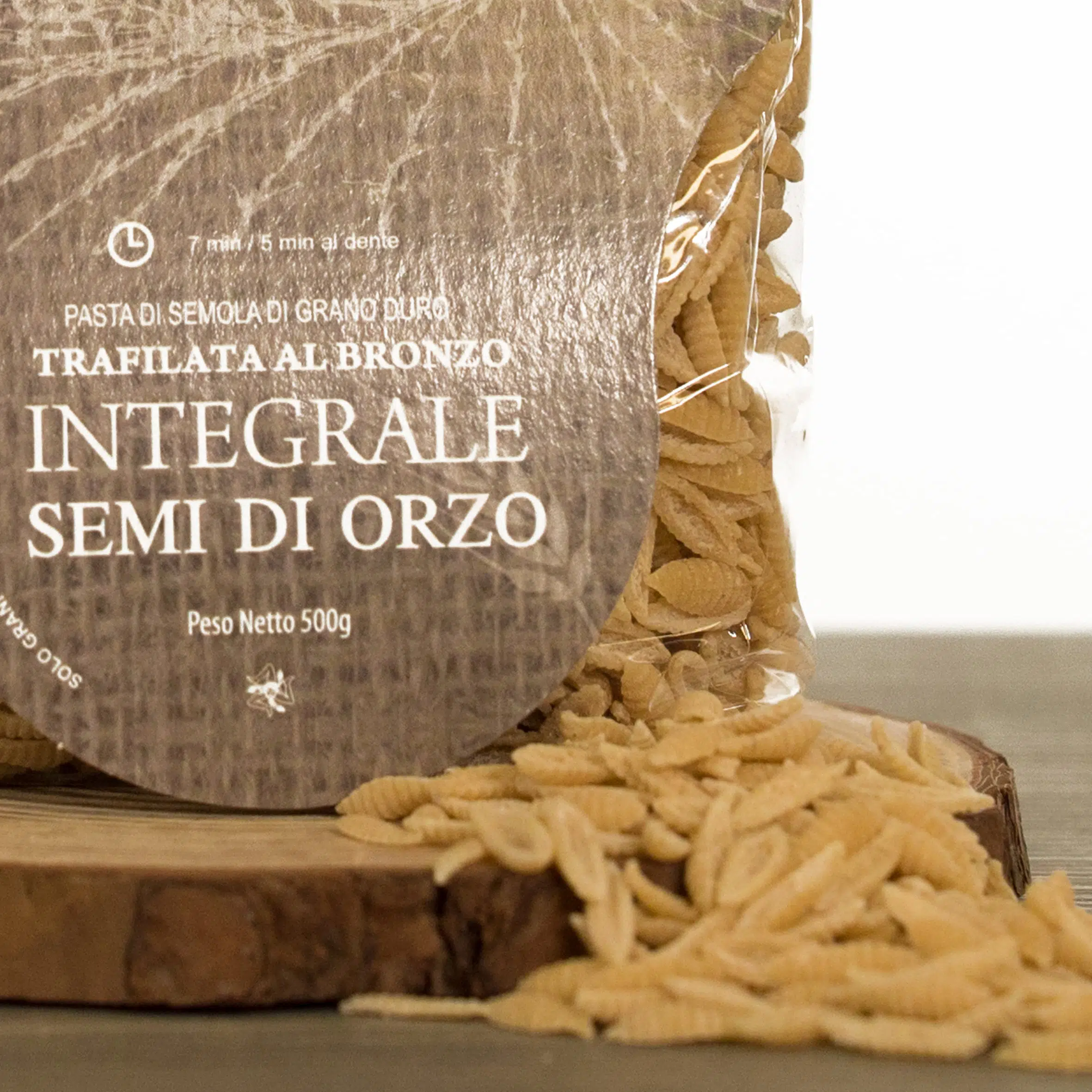 Pasta integrale di orzo trafilata al bronzo, 500g.