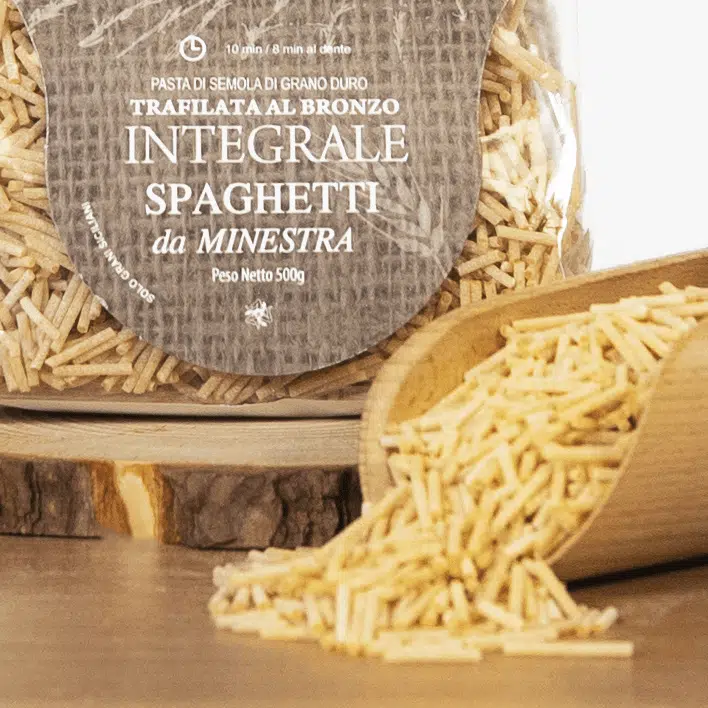 Spaghetti integrali da minestra, 500g, trafilati al bronzo.