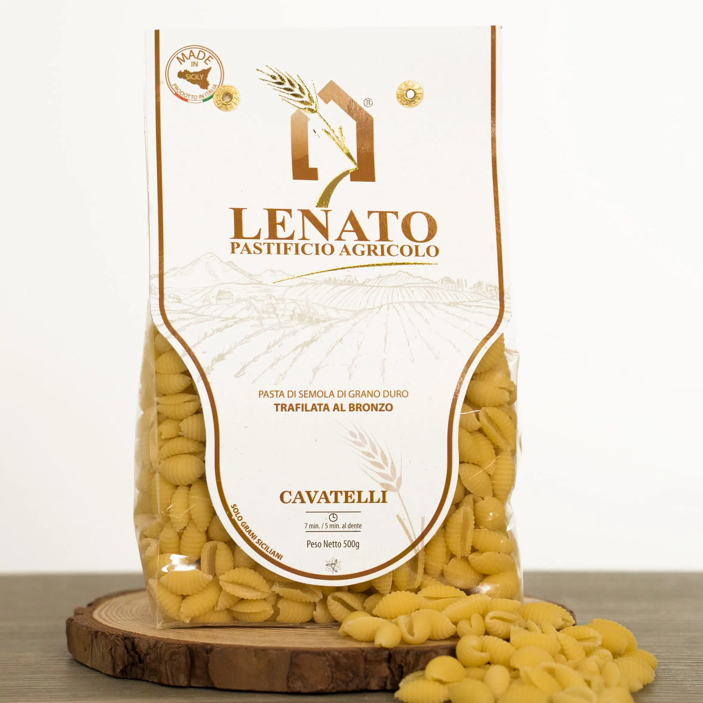 Pacchetto di cavatelli Lenato, pasta trafilata al bronzo, 500g.
